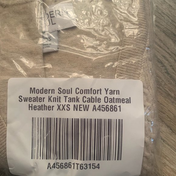 NWT MODERN SOUL COMFORT YARN CABLE KNIT SWEATER TANK OATMEAL HEATHER XXS - Picture 12 of 13